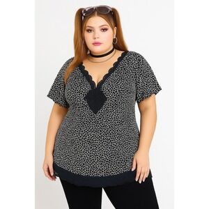 Vol.1 Woman Black White‎ Floral Lace Trim Tunic Top Size 2X Y2K Boho Blouse